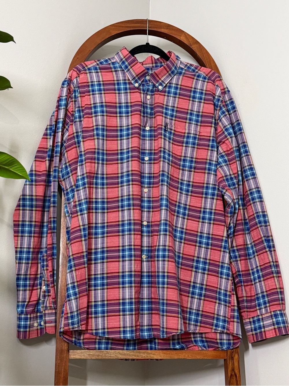 Barbour XXL Highland Check Red Blue Tailored Fit Long Sleeve Button Down Shirt